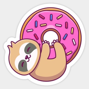 Cute Sloth Hug Big Doughnut Sticker